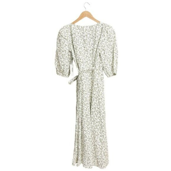 NWT Reformation Mint Floral Print Linen Wrap Midi Dress White Green - Picture 3 of 7